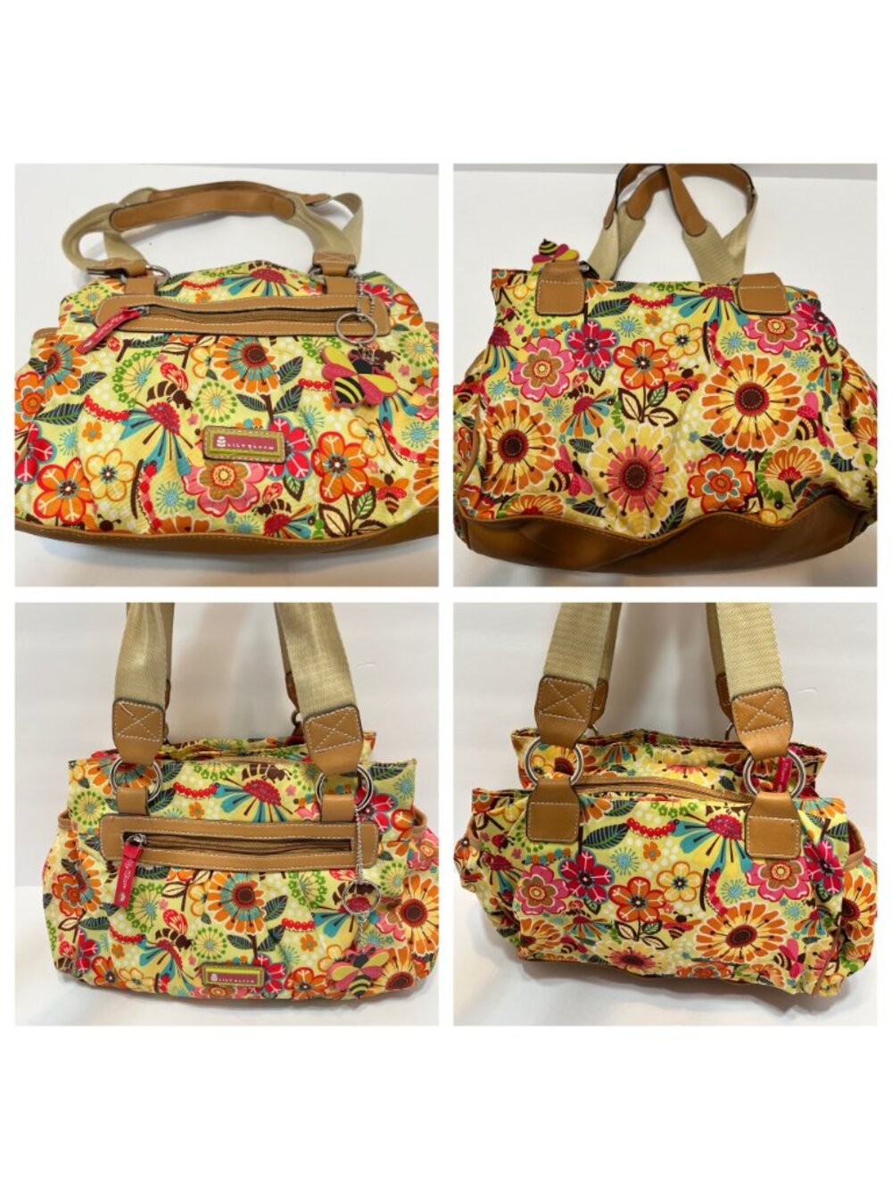 Lily Bloom Floral Bee Tote Bag Busy Bee Recycled Polyester Vinyl Trim Boho Y2K - Picture 5 of 16